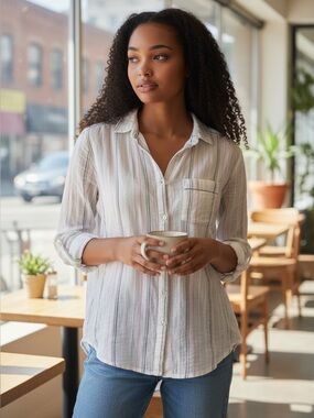 Sundance Gauze Striped Button-up Shirt | M | EUC | Beach | Resort | Boho